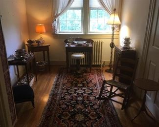 Antique Furniture, Antique Rug, Silver Pieces, Lamps.