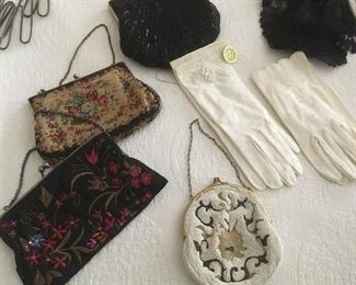 Antique Ladies  Purses & Gloves.