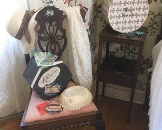 Antique Chair & Nightstand, Hat Boxes,Hats,etc...