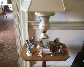 Antique Candle Table, Lamp.Birds