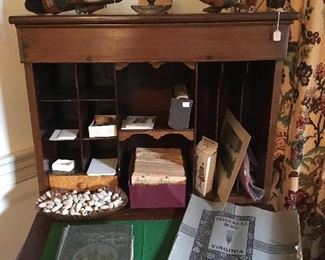 Antique  Plantation Desk. Stereo Card Viewers & Cards.Civil War Bullets.