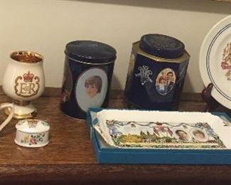 English Royalty collectibles: Queen Elizabeth 1953 coronation mug, 1977 Silver Jubilee cups, Charles & Diana wedding commemoratives 