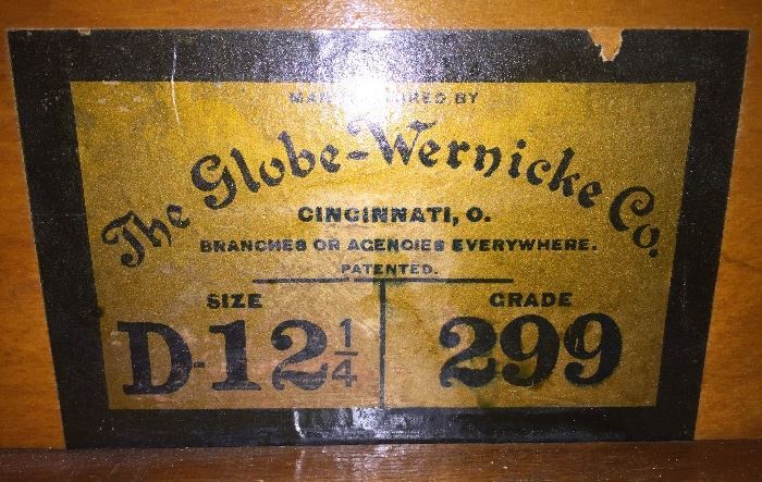 Label on bottom stack of lawyers bookcase (other 2 stacks are D-8 1/2 & D-10 1/4 size, also 299 grade)