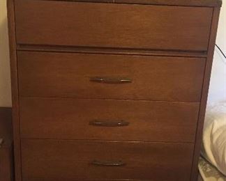 Tall mid century tall dresser (50"H, 29"L, 15.5"D) + matching nightstand too (not shown), vintage hat boxes