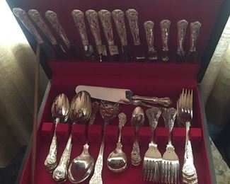 "Kings Royal" Sheffield silverplate flatware set, with storage chest (64 pieces total)