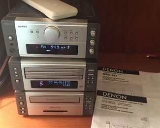 Denon D-M7 stereo system with tuner, CD player, cassette deck & remote. Not shown: pair of black Mission bookshelf speakers