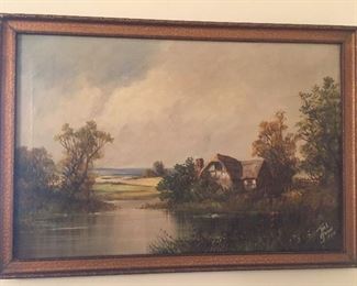 1925 oil painting on canvas by Joel Gwen in period frame (framed size 18" x 26")