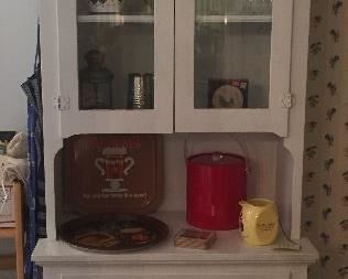 Tall painted white hutch (81"H, 32"L, 17"D)