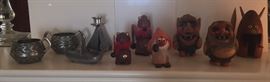 Norwegian pewter items + wooden trolls & Vikings (some Sallingboe)