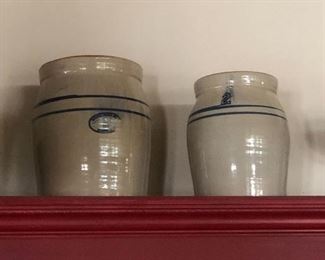 Two crockery churns. One is Marshal Pottery. 