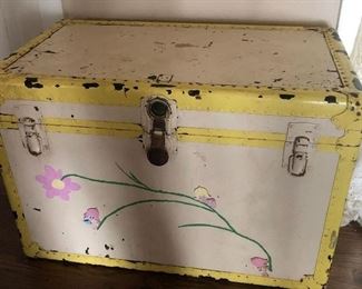 Large painted flat top trunk. 