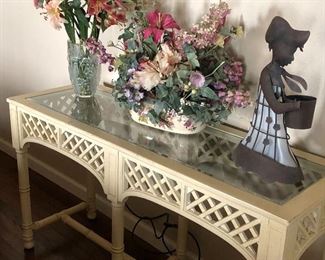 Very nice “white” painted sofa table with beveled glass top. 