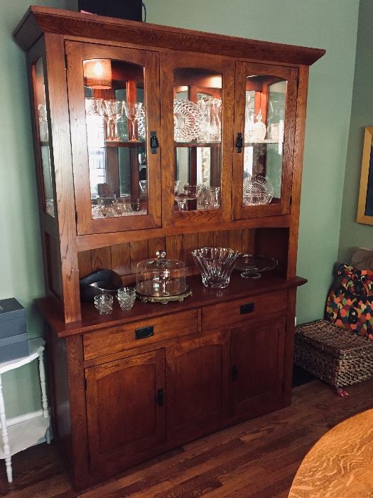 Oak Craftsman-style oak china cabinet with hutch