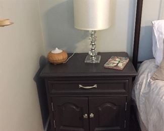 Grey painted Thomasville night stand; table lamp