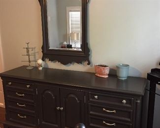 Gray painted Thomasville mirror and bedroom dresser