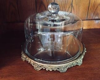 Antique Mirrored Plateau and Cut Glass Cake Dome