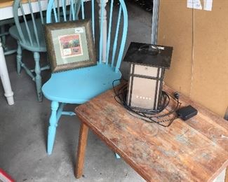Vintage Child’s Table; Painted Chair and Wall Decor; and Portable Outdoor Speaker