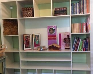 IKEA Entertainment Unit - SOLID and in excellent shape; Barbies from Around the World; American Girl Doll; Fisher Price Nativity Scene with all characters; lots more books and much more!