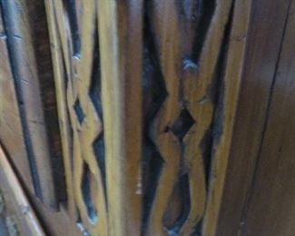 HANDSOME CHEST RESTING ON BUN FEET WITH INTRICATE FRET DETAIL
TROUVAILLES INC. FURNITURE
(detail of fret work)