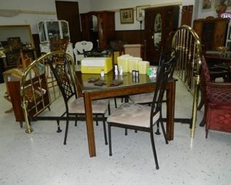 Brass bed, Dining table, kitchen items