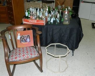 Rocking chair, vintage bottles