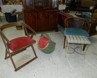 Occasional chairs, basket, vintage stool