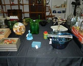 Carnival glass punch bowl, Fenton bell, Westmoreland dish, glassware