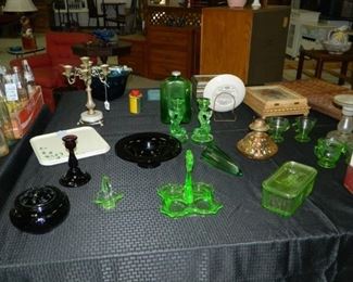 Black & Green/Vaseline depression glass