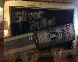 Vintage Coors Light  Silver Bullet glass sign
