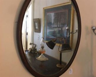Nice vintage oval heavy beveled mirror