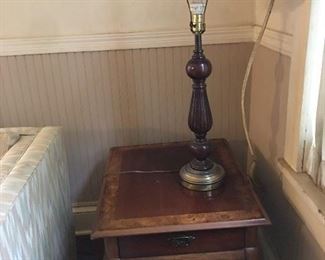 Lamp with neat shade and vintage table