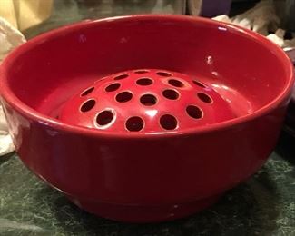 Vintage pretty red pottery flower frog