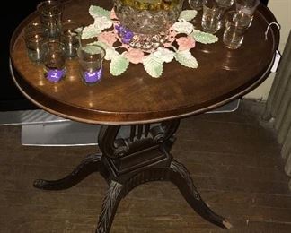 Vintage claw table that needs a little tlc. Vintage elegant depression glass pitcher