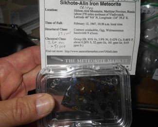 One of several meteorite pieces of Dr. Morris' collection. As you can see, they have their paperwork with them.