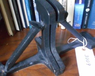 Two pair of book ends made of railroad iron and spikes.