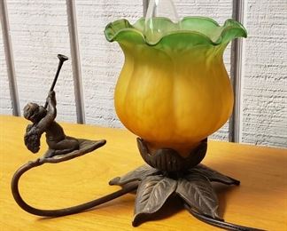 Interesting Tulip Lamp with Cherub