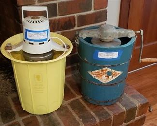 Vintage Electric and HAnd Crank Ice Cream Makers. Both have all parts and are in working condition.