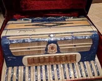 Italian Marotta  United - Full Sized, Piano Accordion - Blue & Ivory Pearloid case, hard carrying case with velvet lining