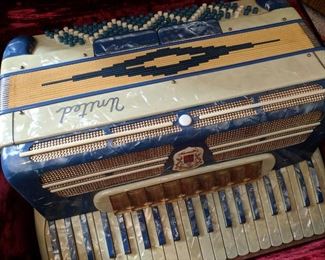 Italian Marotta  United - Full Sized, Piano Accordion - Blue & Ivory Pearloid case, hard carrying case with velvet lining