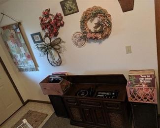 Vintage Record Cabinet and Records