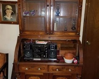 Walnut secretary w/ burled wood.  