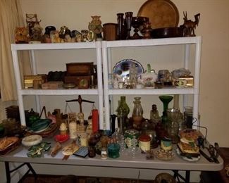 Tables are full of fun things!  Owl collection!