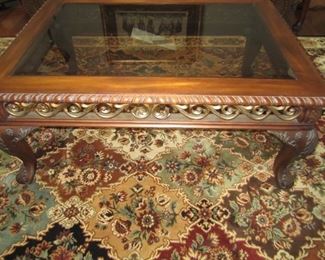 COFFEE TABLE AND MATCHING END TABLE AND AREA RUG