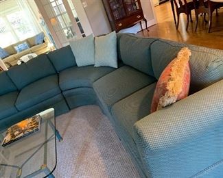 Soft Blue 3 piece Sectional Sofa.  Excellent Condition...and soooo comfy!