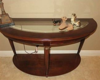 Demilune Mahogany Glass Top Console Table