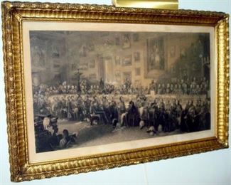 Historical gilt framed large antique engraving. Originally by William Salter. Banquet at Apsley House, June 18, 1836.