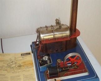 Antique Wilesco steam engine in working condition.