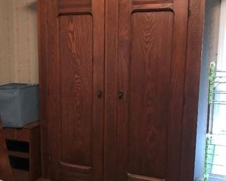 Large Oak Cabinet Armoire. Blanket Storage