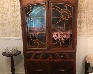 Beautiful Condition Curio or China Cabinet.  Inlaid wood is beautiful.  Matching Buffet