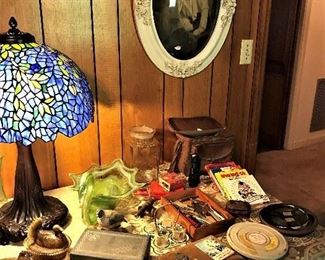 Old Disney Film Reels, Small knives, Vintage art glass, etc.